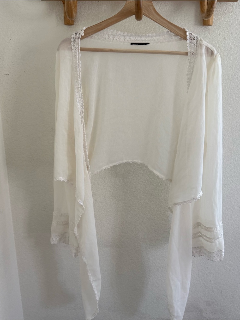Cottagecore Fairycore boho White mesh lace trim tie front top cardigan lace trim - Picture 3 of 6